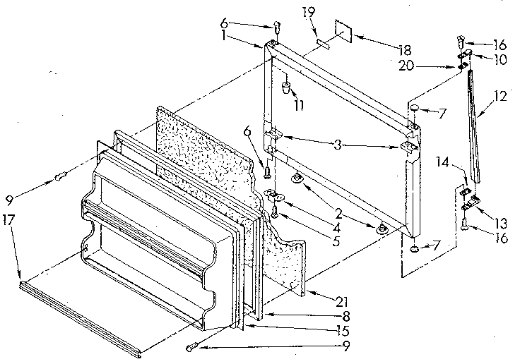 Freezer Door Diagram and Parts List for ET18GKXSG03  Whirlpool Refrigerator
