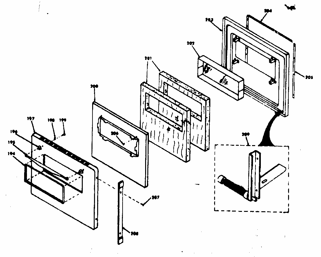 Lower Oven Door Diagram and Parts List for 8504277310  Kenmore Range