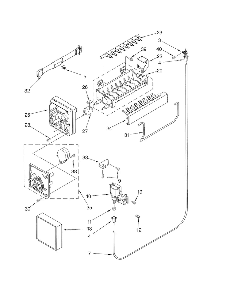 Icemaker Diagram and Parts List for ET8GHMXLQ02  Whirlpool Refrigerator