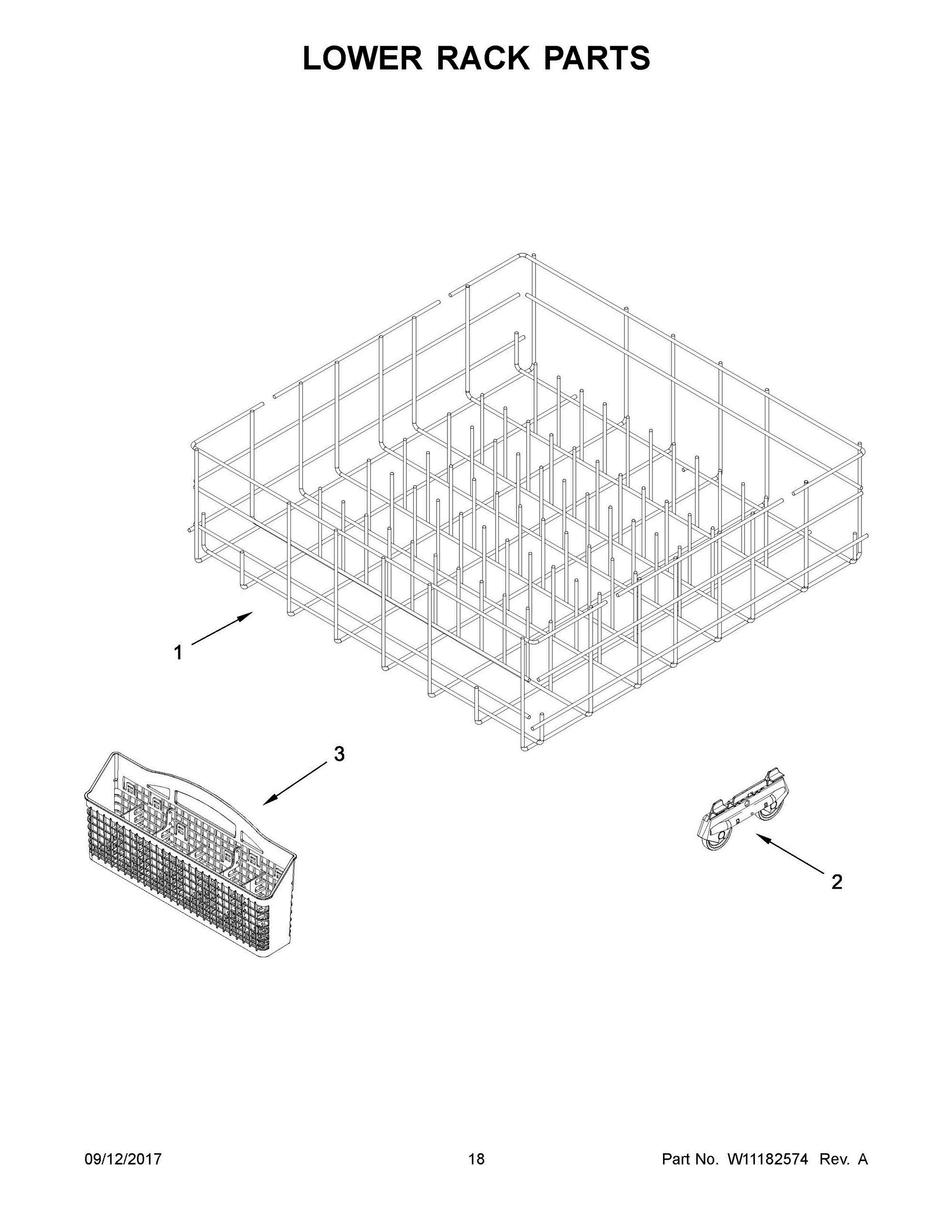 10 - LOWER RACK PARTS Diagram and Parts List for  Whirlpool Dishwasher
