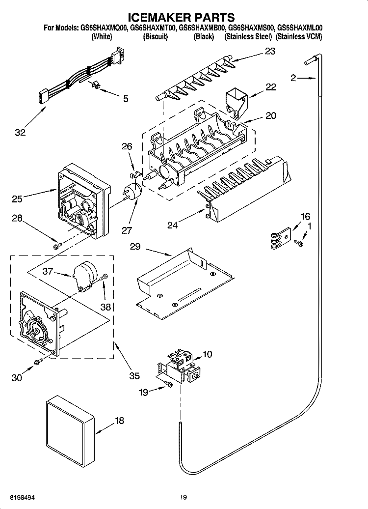 ICEMAKER PARTS, OPTIONAL PARTS Diagram and Parts List for GS6SHAXMB00  Whirlpool Refrigerator