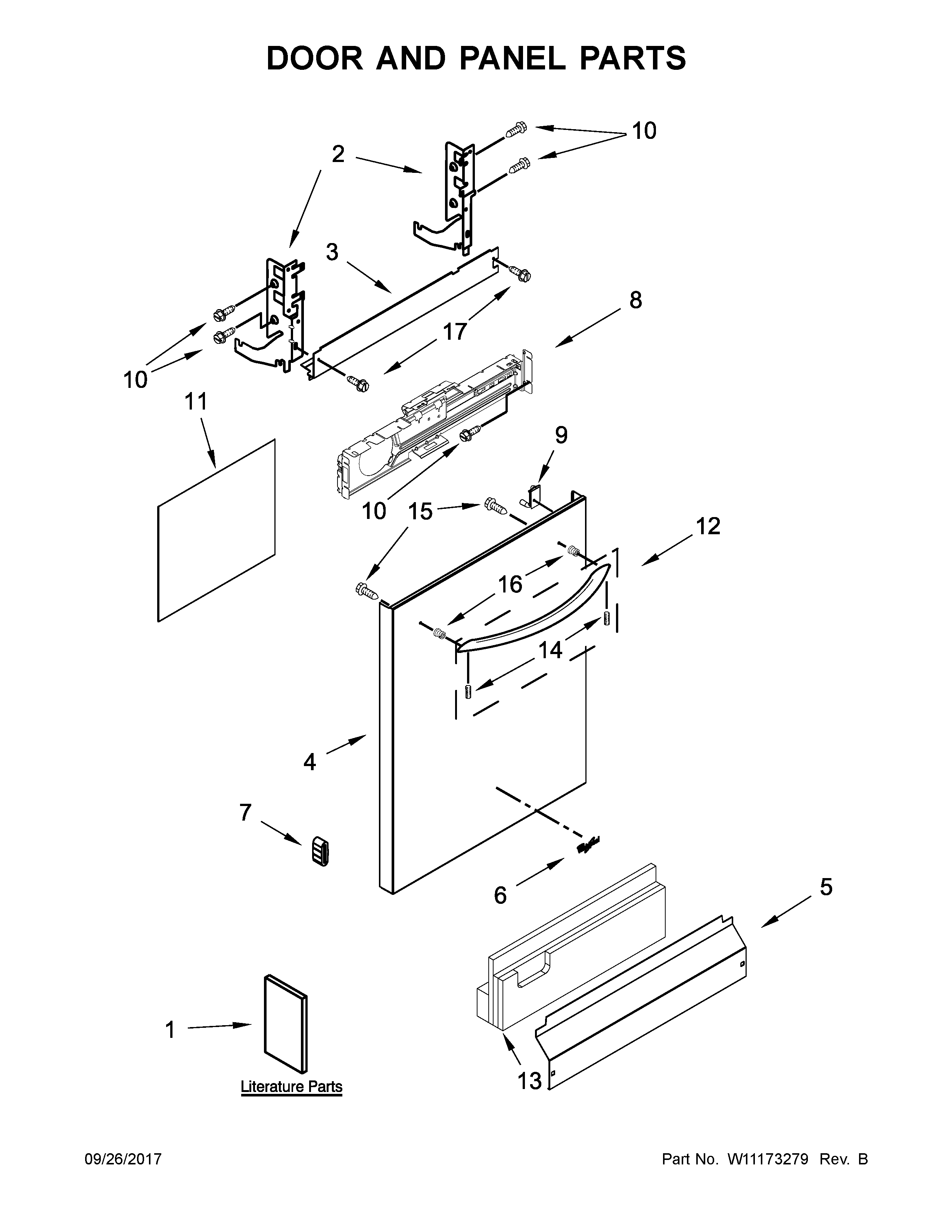 02 - DOOR AND PANEL PARTS Diagram and Parts List for  Whirlpool Dishwasher