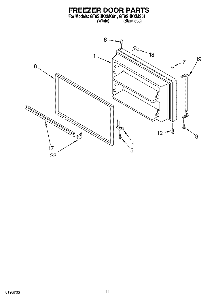 FREEZER DOOR PARTS Diagram and Parts List for GT9SHKXMQ01  Whirlpool Refrigerator