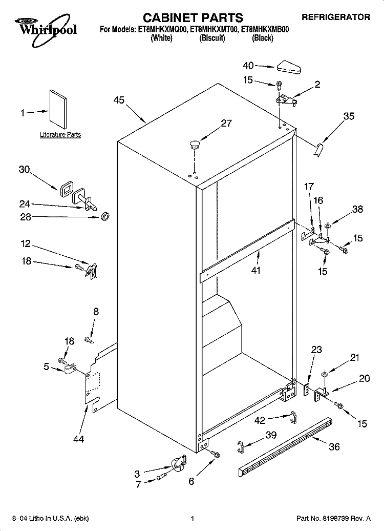 CABINET PARTS Diagram and Parts List for ET8MHKXMB00  Whirlpool Refrigerator
