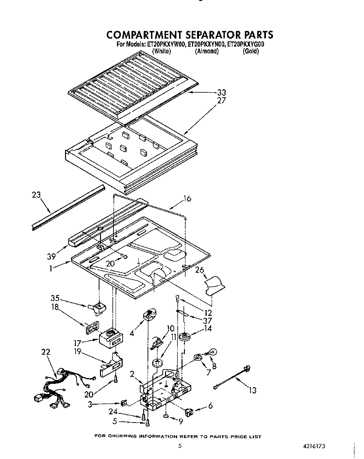 COMPARTMENT SEPARATOR Diagram and Parts List for ET20PKXYW00  Whirlpool Refrigerator