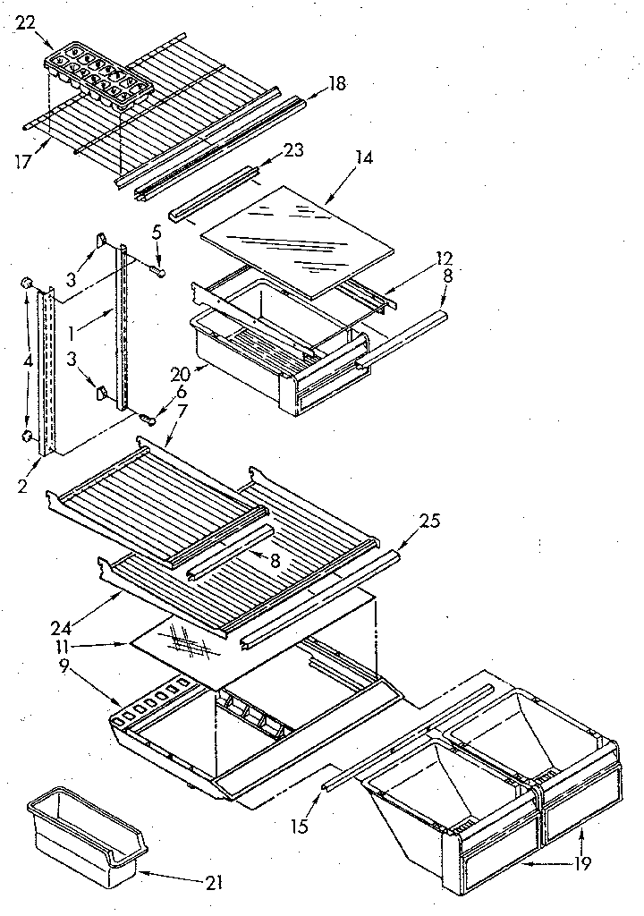 Shelf Diagram and Parts List for ET20NKXSM10  Whirlpool Refrigerator