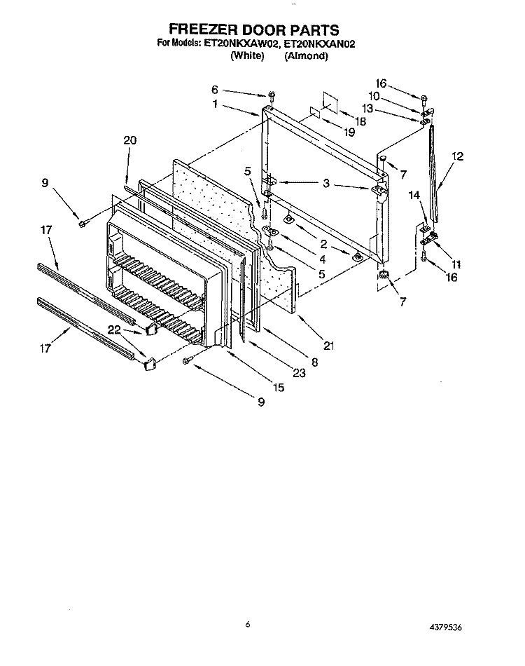 FREEZER DOOR Diagram and Parts List for ET20NKXAN02  Whirlpool Refrigerator