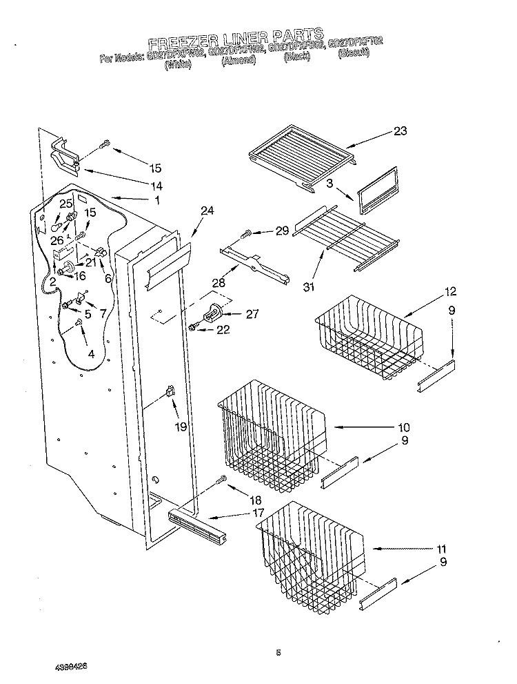 FREEZER LINER Diagram and Parts List for GD27DFXFB02  Whirlpool Refrigerator