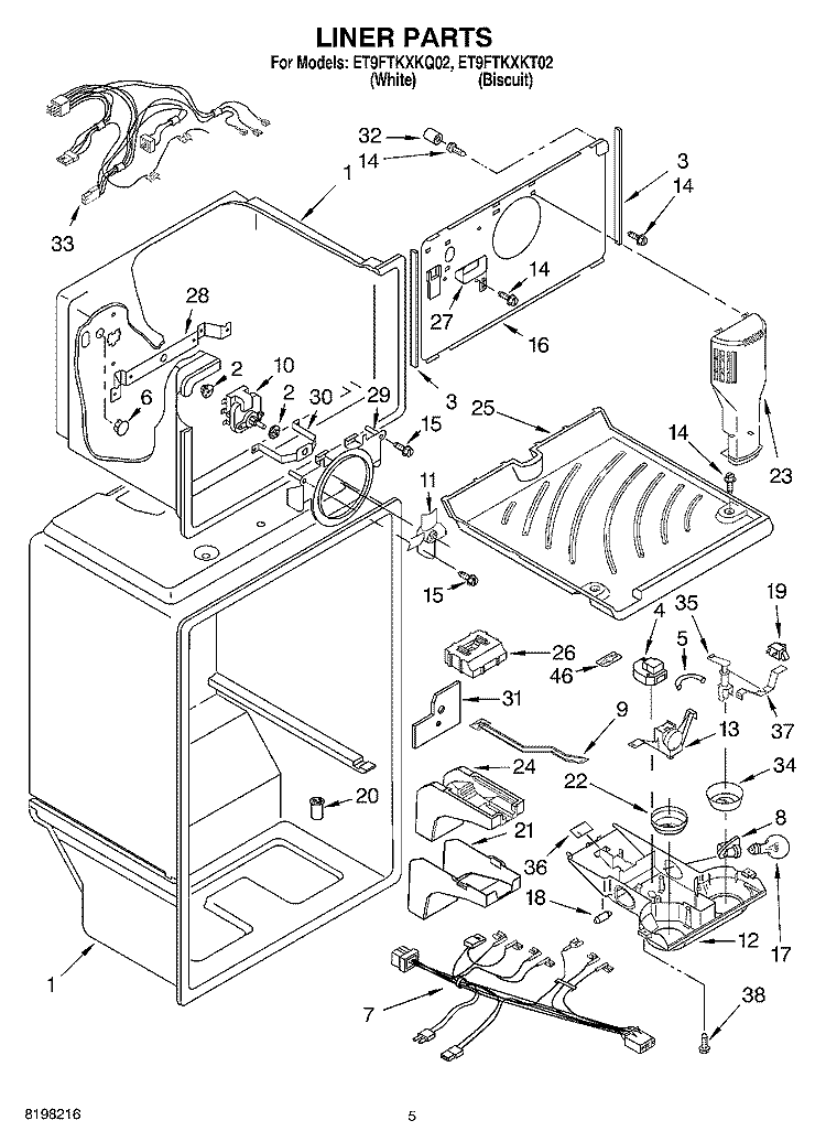 LINER Diagram and Parts List for ET9FTKXKQ02  Whirlpool Refrigerator