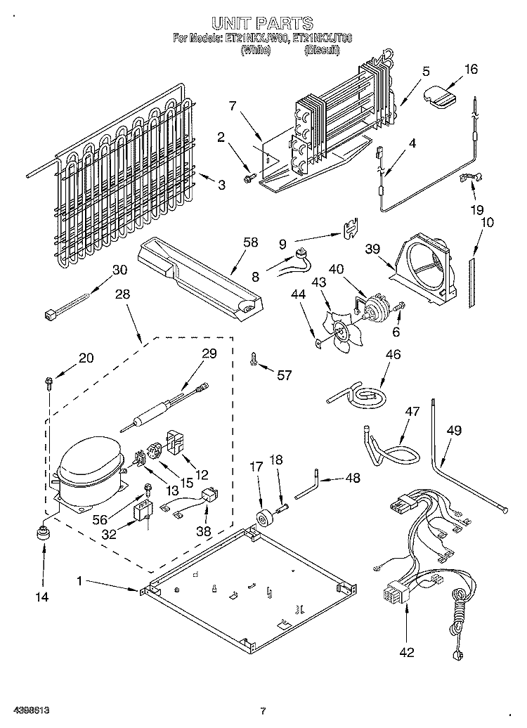 UNIT Diagram and Parts List for ET21NKXJT00  Whirlpool Refrigerator