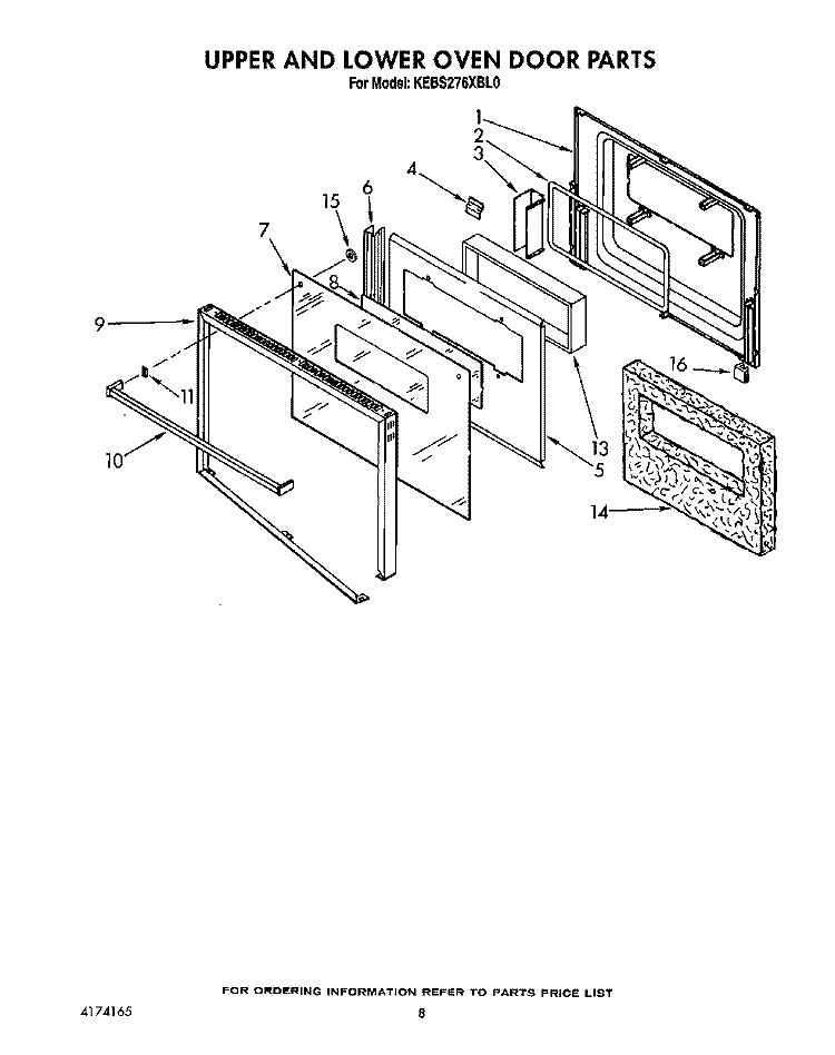 UPPER AND LOWER OVEN DOOR Diagram and Parts List for KEBS276XBL0  KitchenAid Wall Oven