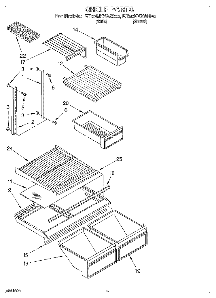 SHELF Diagram and Parts List for ET20NKXAW00  Whirlpool Refrigerator