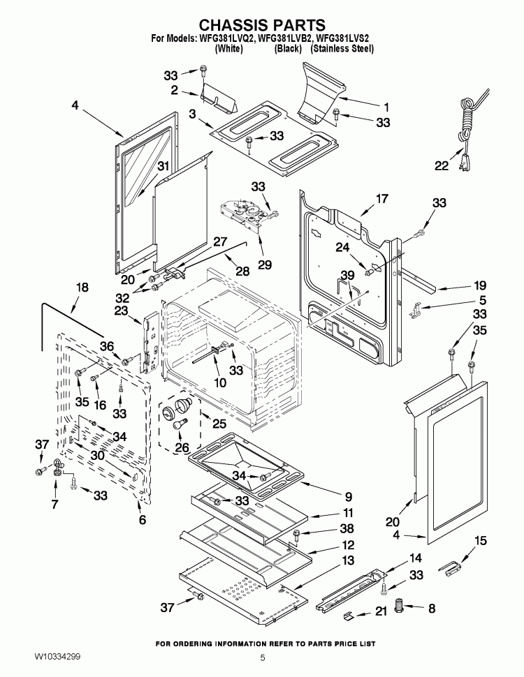 CHASSIS PARTS Diagram and Parts List for  Whirlpool Range