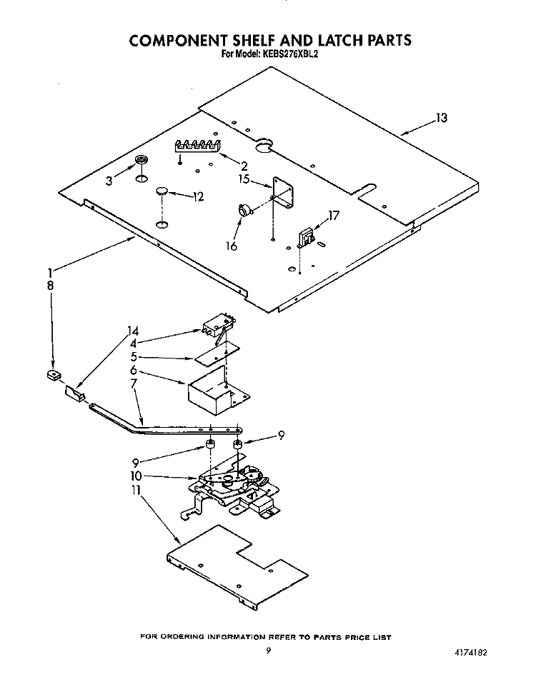 COMPONENT SHELF AND LATCH Diagram and Parts List for KEBS276XBL2  KitchenAid Wall Oven