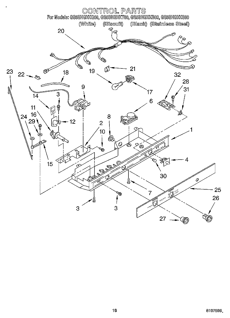 CONTROL Diagram and Parts List for GS5SHGXKB00  Whirlpool Refrigerator
