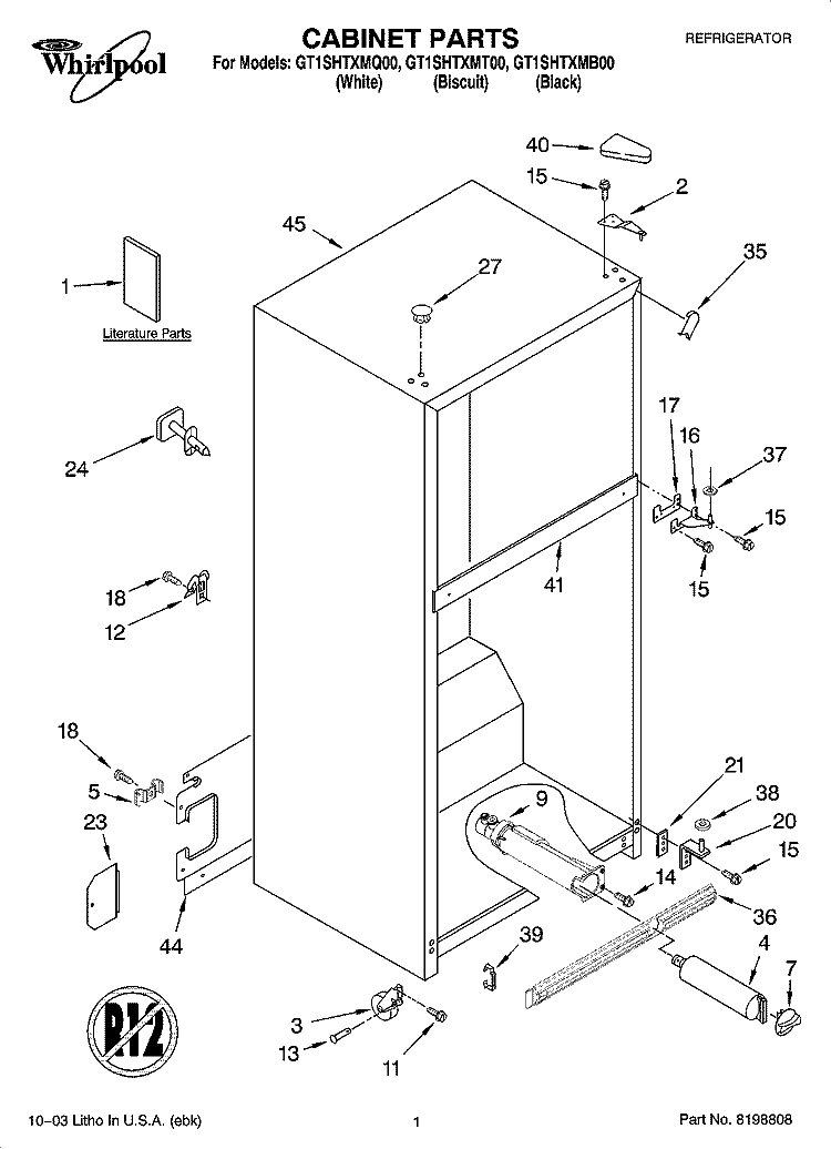 CABINET PARTS Diagram and Parts List for GT1SHTXMT00  Whirlpool Refrigerator