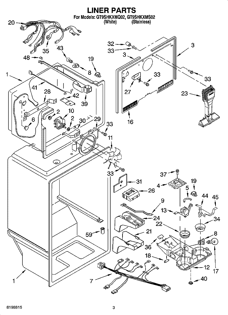 LINER PARTS Diagram and Parts List for GT9SHKXMQ02  Whirlpool Refrigerator