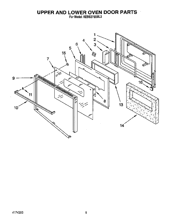 UPPER AND LOWER OVEN DOOR Diagram and Parts List for KEBS276XBL3  KitchenAid Wall Oven