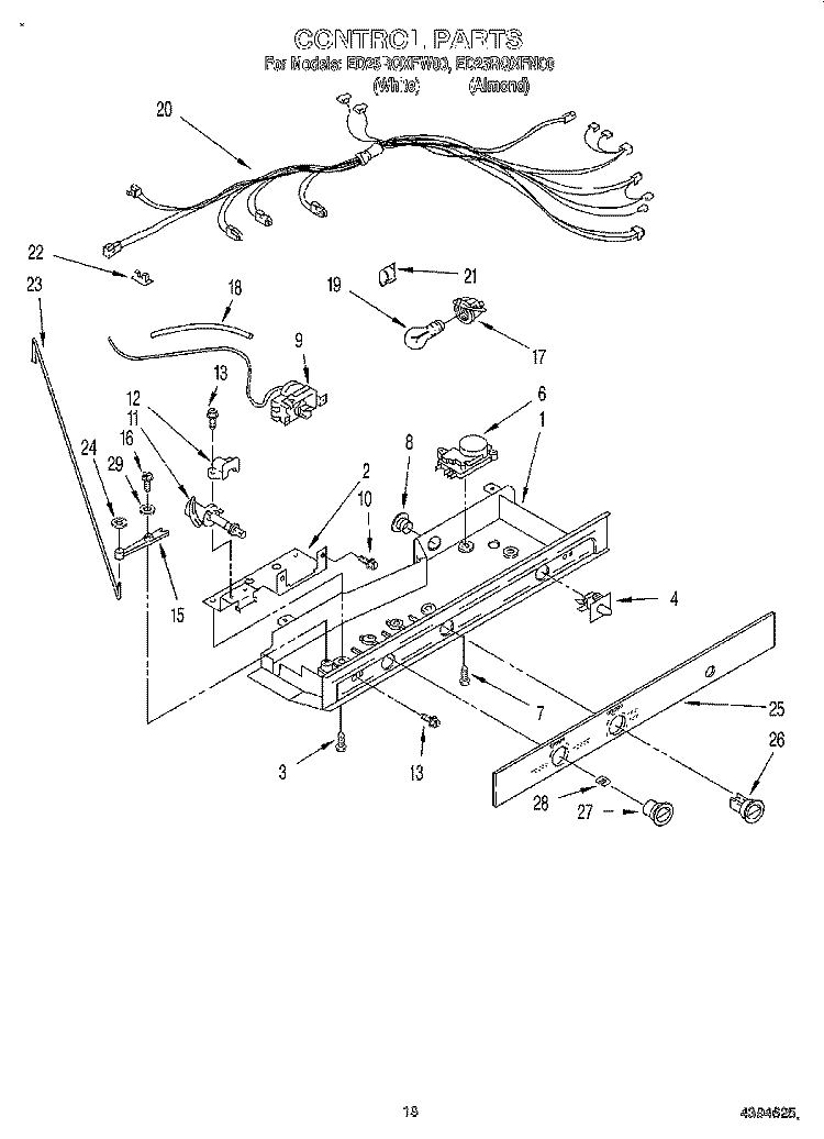 CONTROL Diagram and Parts List for ED25RQXFW00  Whirlpool Refrigerator