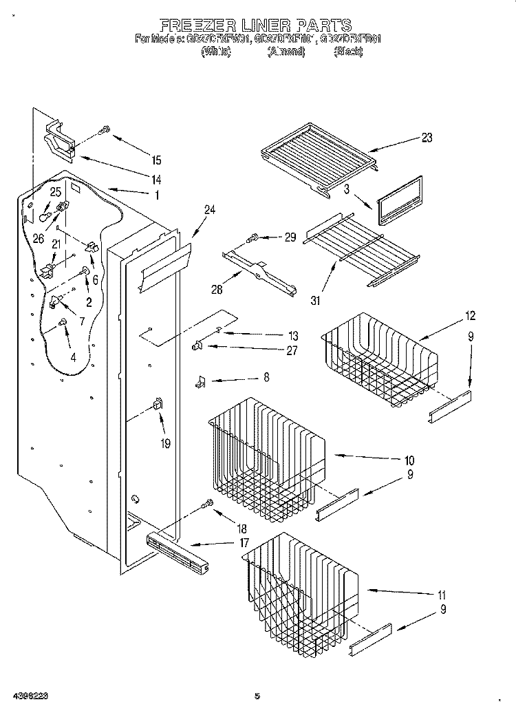 FREEZER LINER Diagram and Parts List for GD27DFXFB01  Whirlpool Refrigerator