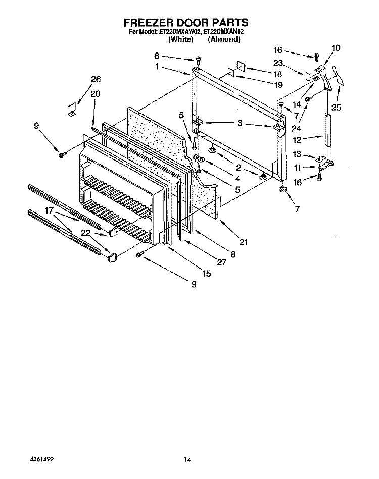 FREEZER DOOR Diagram and Parts List for ET22DMXAW02  Whirlpool Refrigerator