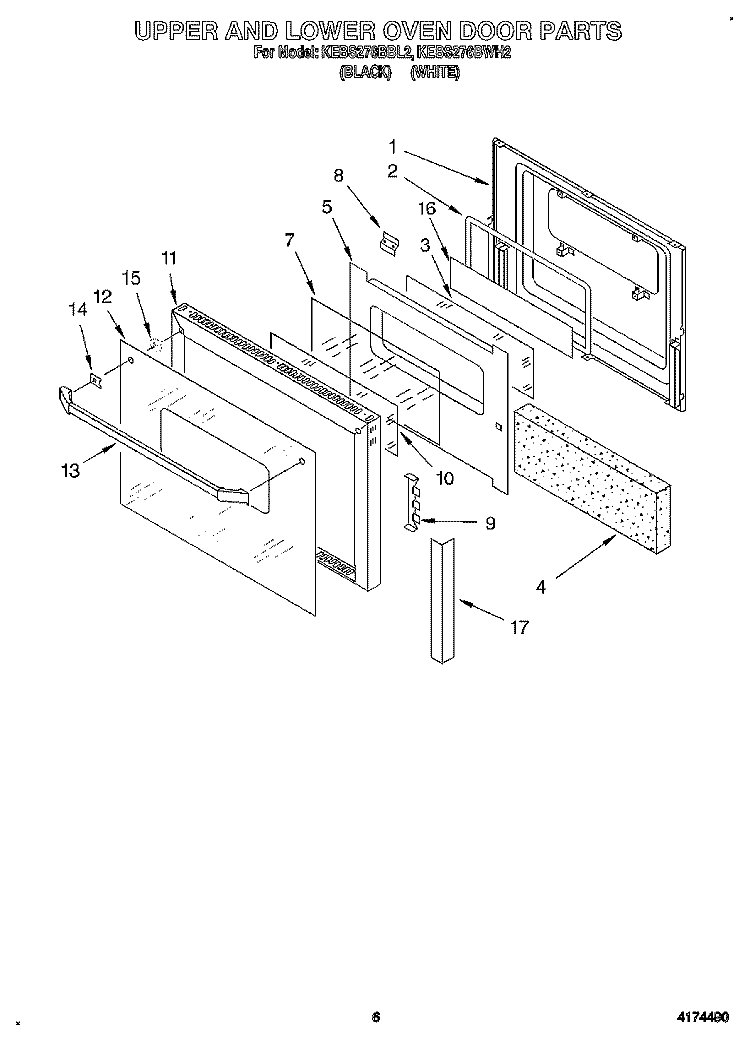 UPPER AND LOWER OVEN DOOR Diagram and Parts List for KEBS276BWH2  KitchenAid Wall Oven
