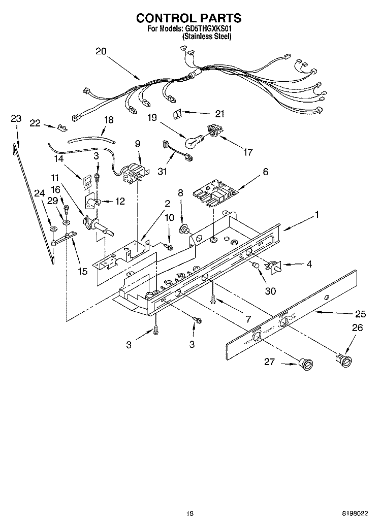 CONTROL Diagram and Parts List for GD5THGXKS01  Whirlpool Refrigerator