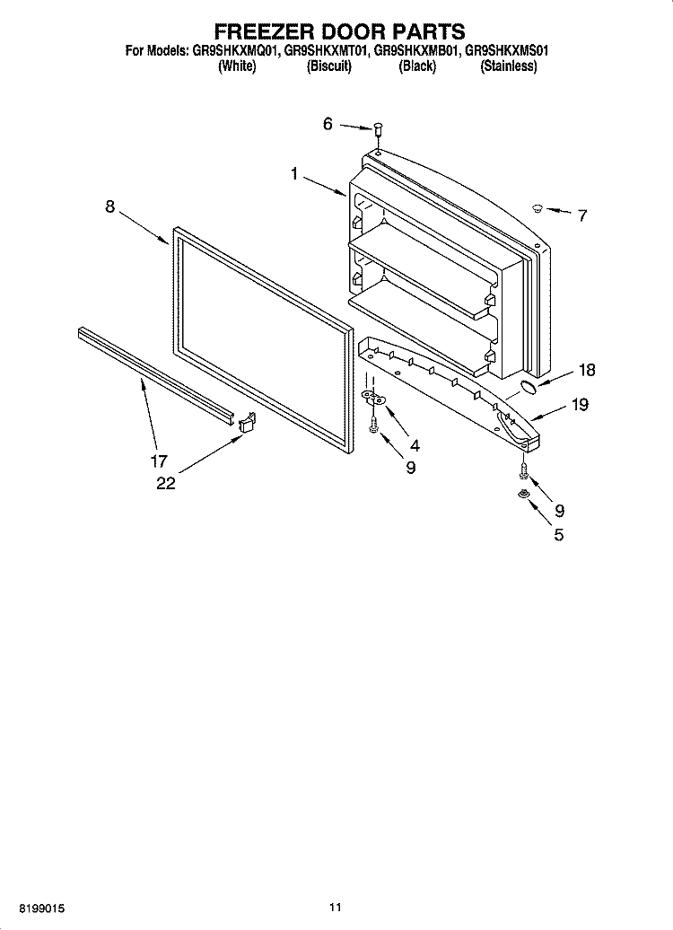 FREEZER DOOR PARTS, OPTIONAL PARTS Diagram and Parts List for GR9SHKXMS01  Whirlpool Refrigerator