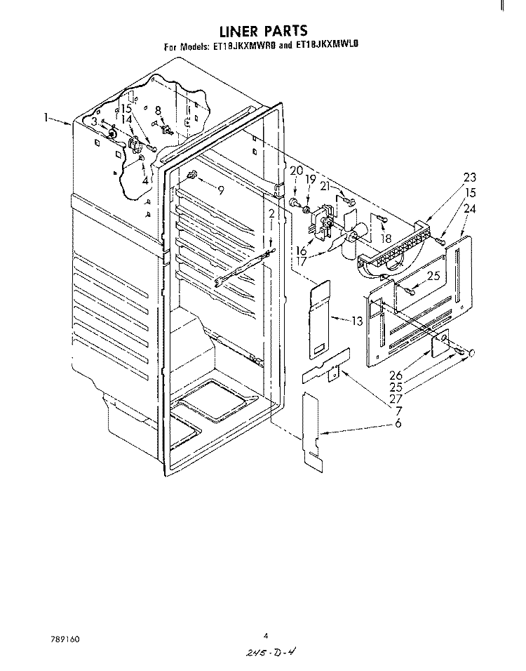 LINER Diagram and Parts List for ET18JKXMWR0  Whirlpool Refrigerator