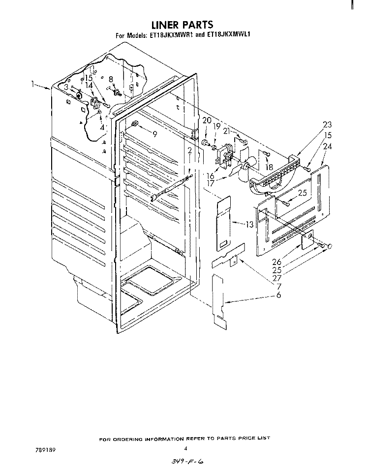 LINER Diagram and Parts List for ET18JKXMWR1  Whirlpool Refrigerator