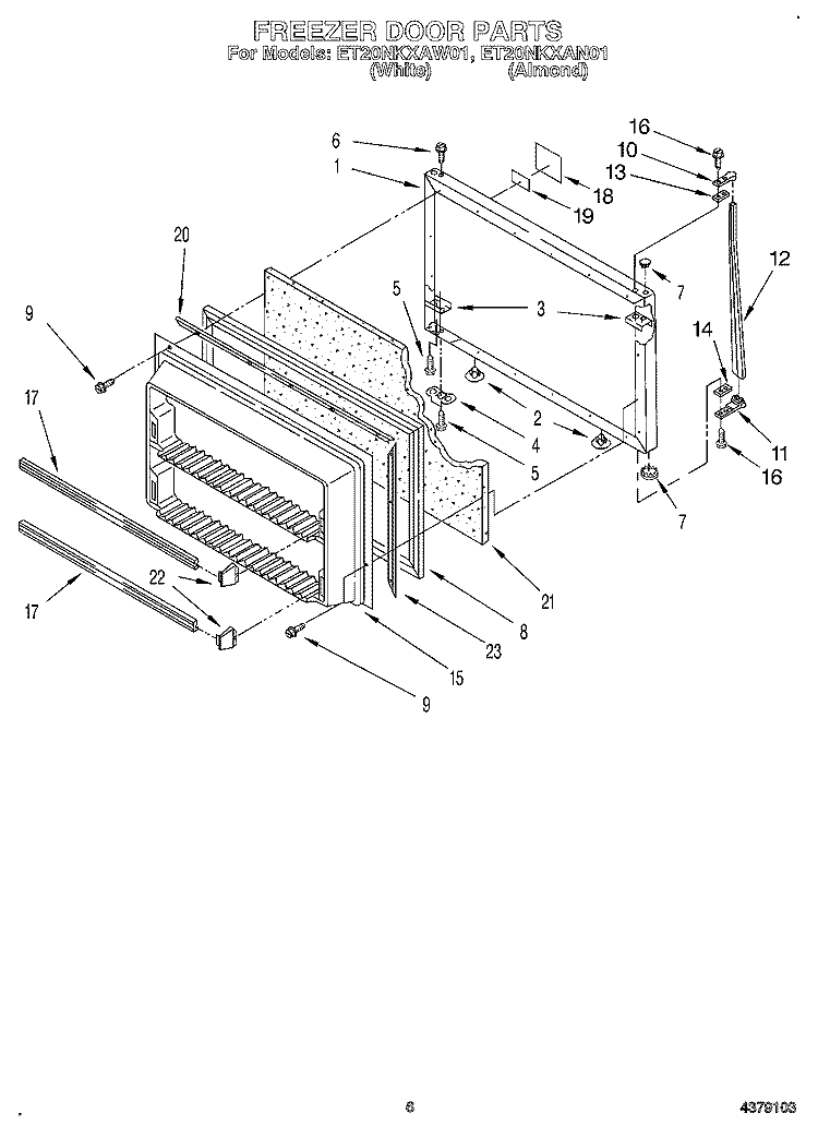 FREEZER DOOR Diagram and Parts List for ET20NKXAN01  Whirlpool Refrigerator