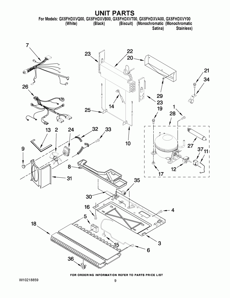 UNIT PARTS Diagram and Parts List for  Whirlpool Refrigerator