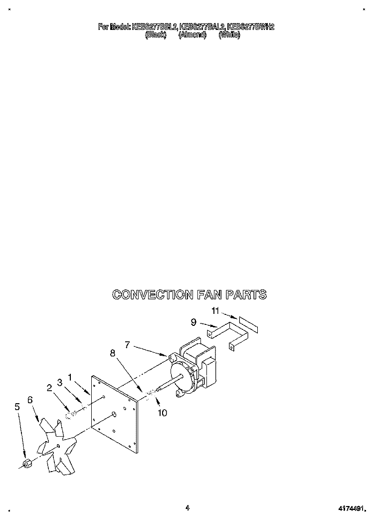 CONVECTION FAN Diagram and Parts List for KEBS277BBL2  KitchenAid Wall Oven