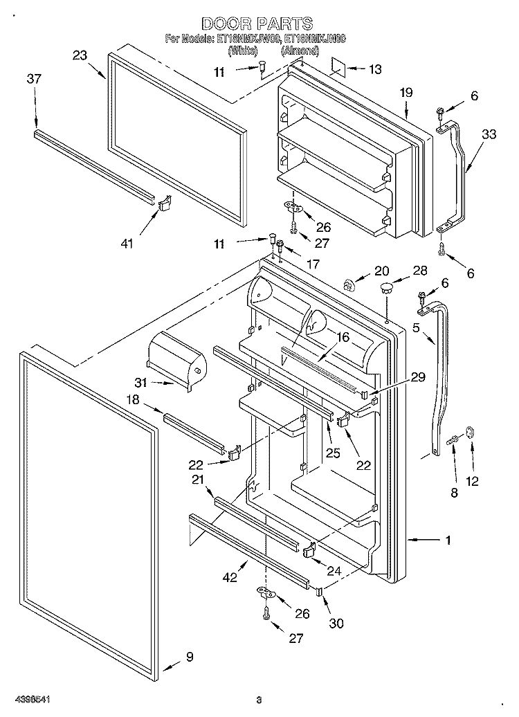 DOOR Diagram and Parts List for ET18NMXJW00  Whirlpool Refrigerator
