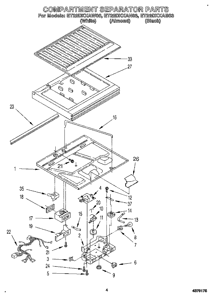 COMPARTMENT SEPARATOR Diagram and Parts List for ET22DKXAW03  Whirlpool Refrigerator