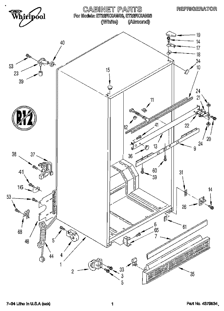 CABINET Diagram and Parts List for ET22PKXAN03  Whirlpool Refrigerator