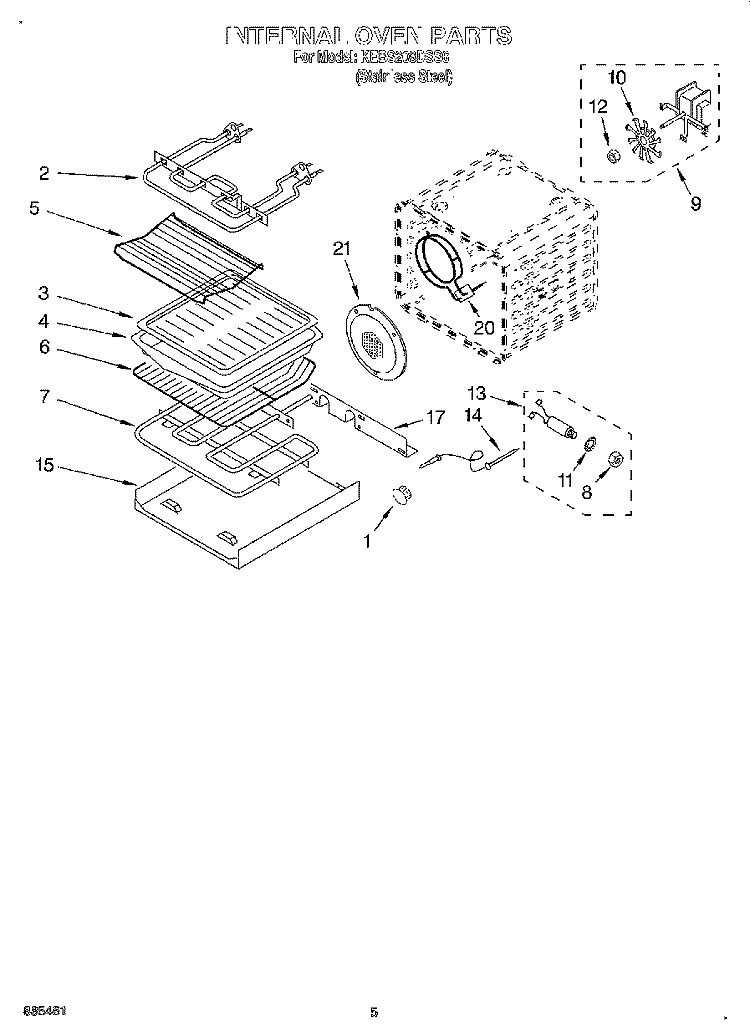 INTERNAL OVEN Diagram and Parts List for KEBS208DSS6  KitchenAid Wall Oven