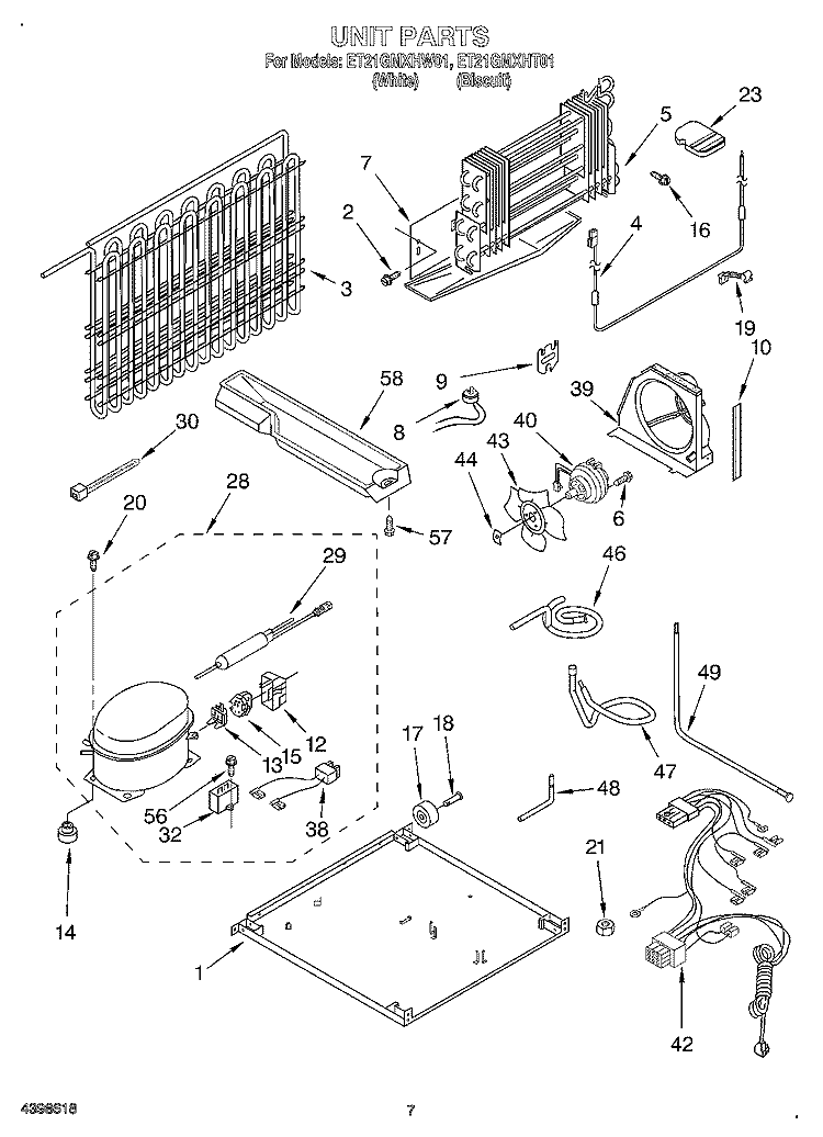 UNIT Diagram and Parts List for ET21GMXHW01  Whirlpool Refrigerator