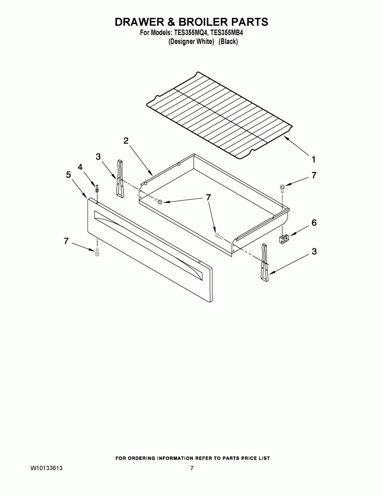 DRAWER & BROILER PARTS Diagram and Parts List for TES355MB4  Estate Range