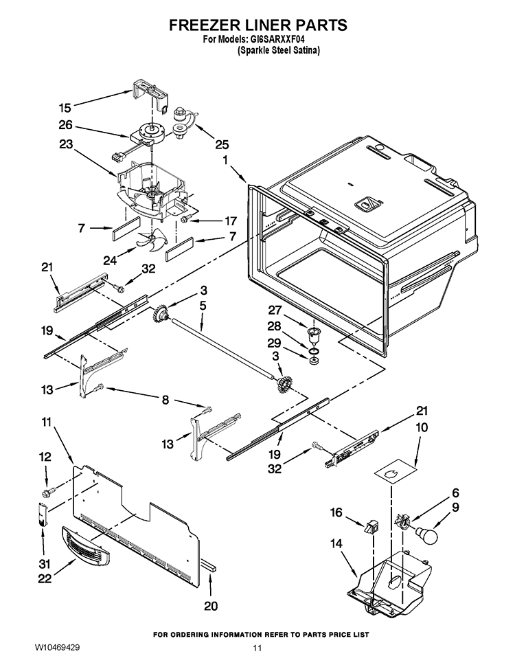 FREEZER LINER PARTS Diagram and Parts List for GI6SARXXF04  Whirlpool Refrigerator