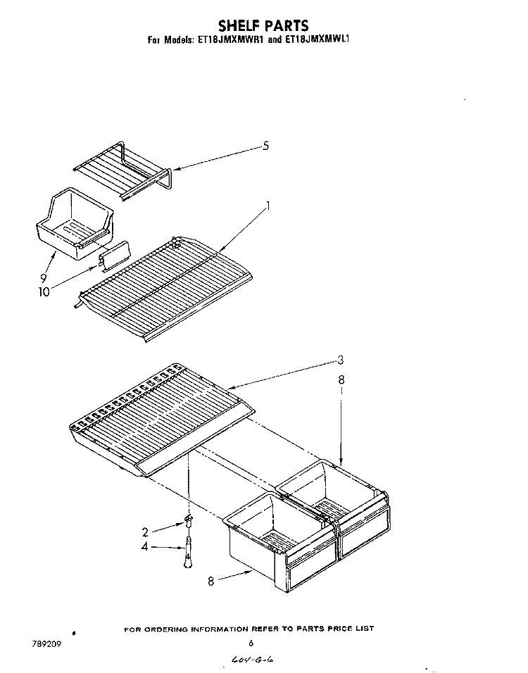 SHELF Diagram and Parts List for ET18JMXMWR1  Whirlpool Refrigerator