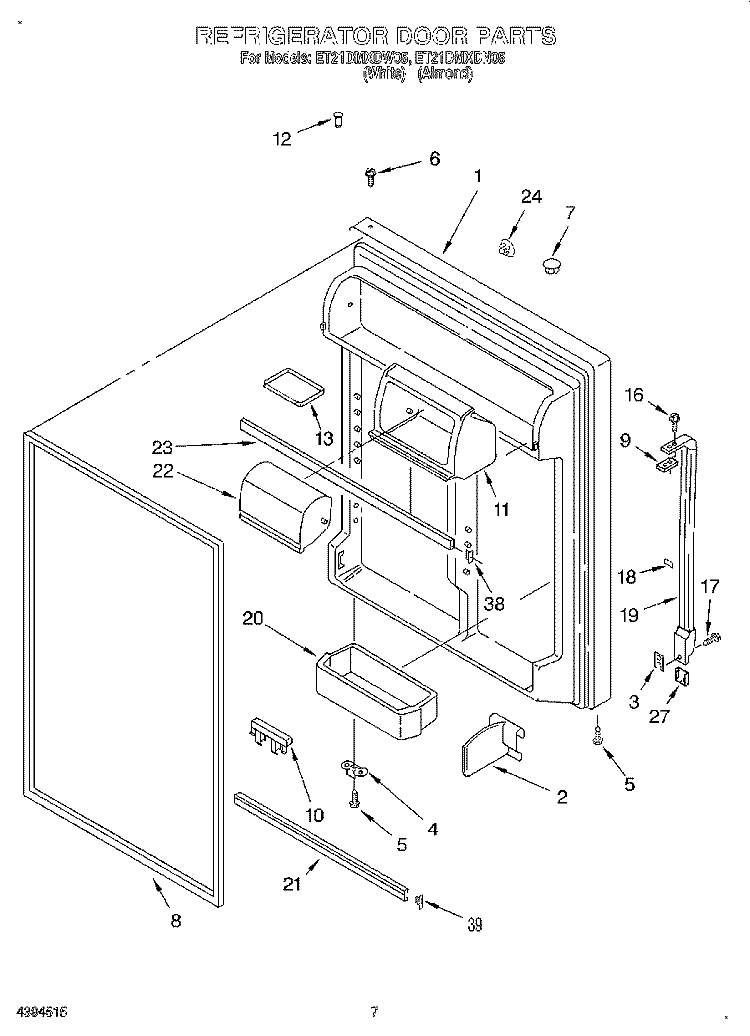 REFRIGERATOR DOOR Diagram and Parts List for ET21DMXDN05  Whirlpool Refrigerator