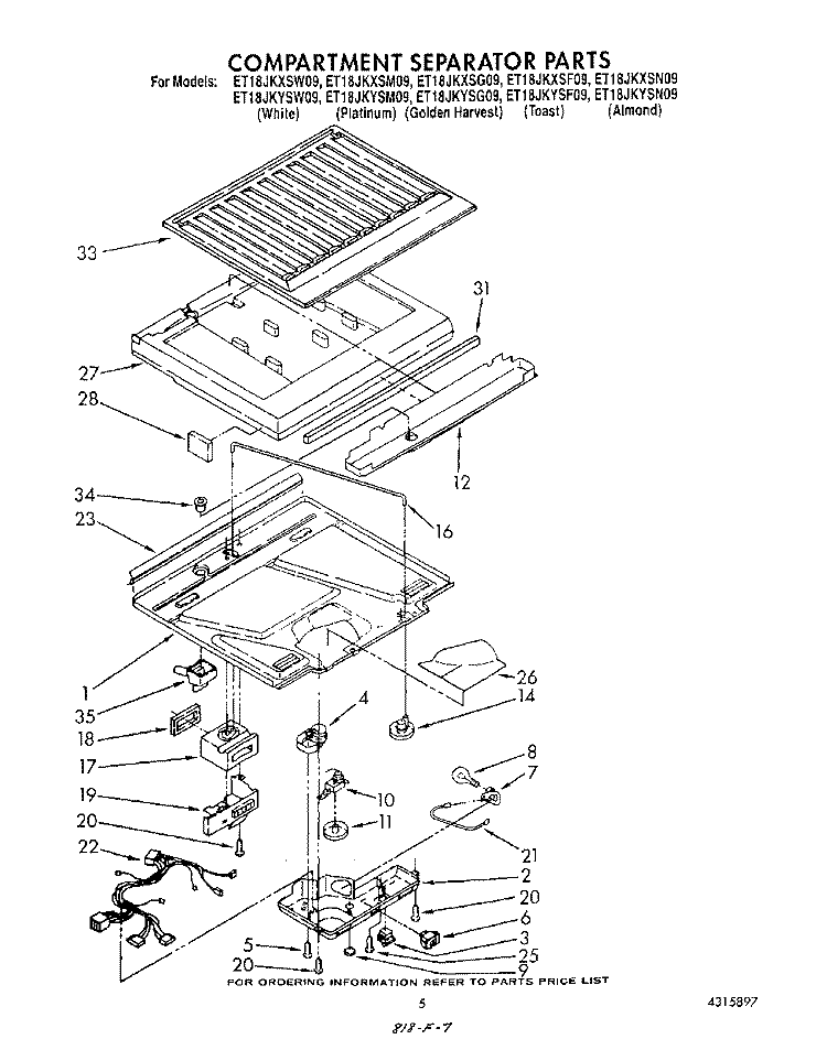 COMPARTMENT SEPARATOR Diagram and Parts List for ET18JKYSW09  Whirlpool Refrigerator