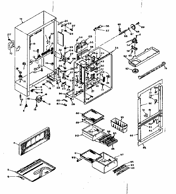 Cabinet Parts Diagram and Parts List for 106W14GIML1  Kenmore Refrigerator