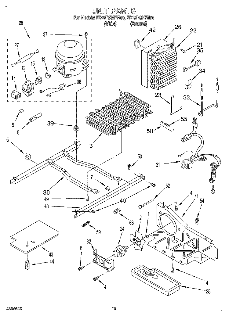 UNIT Diagram and Parts List for ED25RQXFW00  Whirlpool Refrigerator