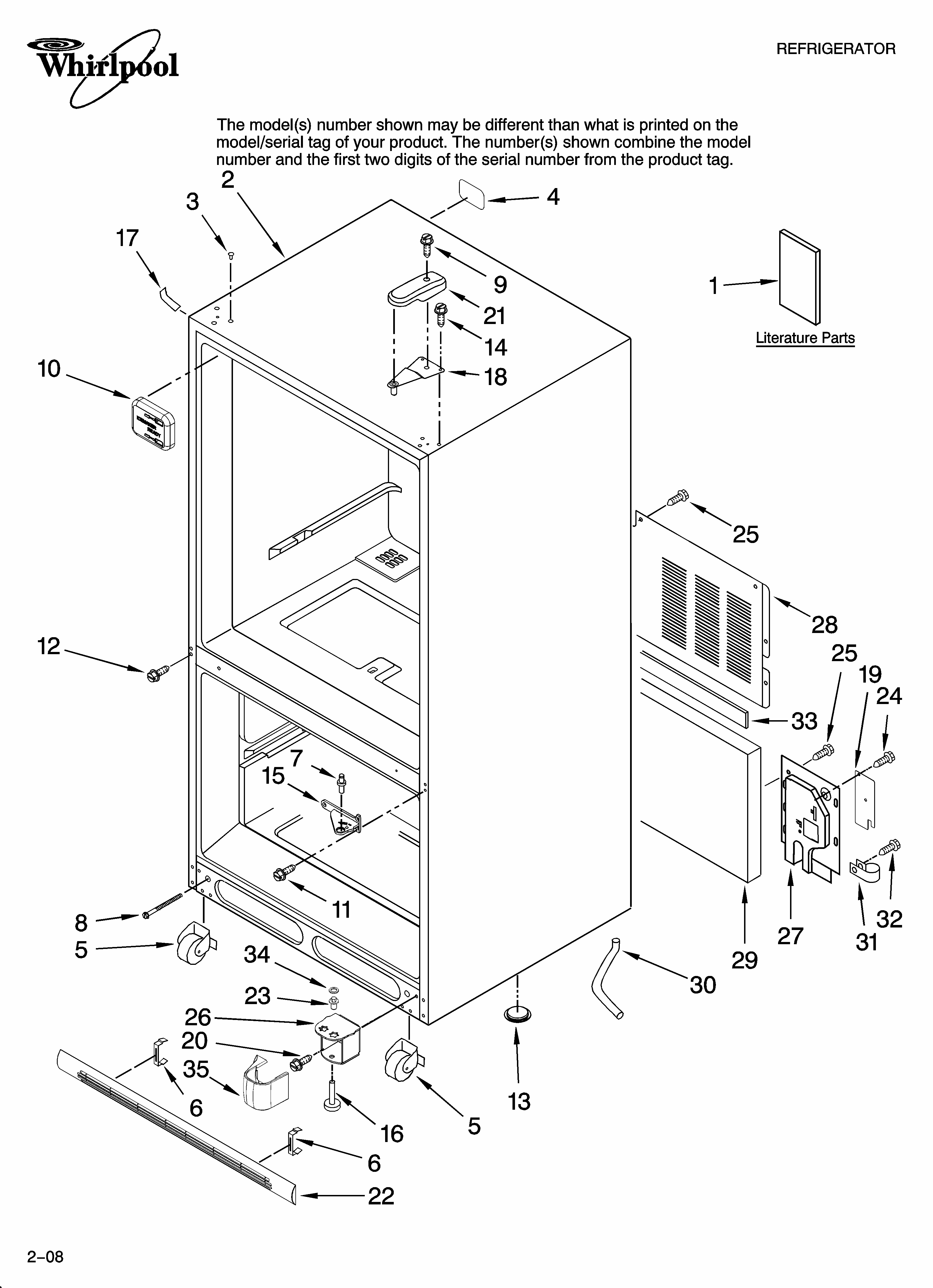 Cabinet Parts Diagram and Parts List for GB9SHKXMQ13  Whirlpool Refrigerator