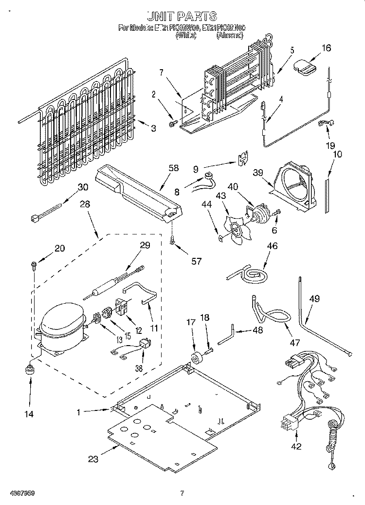UNIT Diagram and Parts List for ET21PKXGW00  Whirlpool Refrigerator