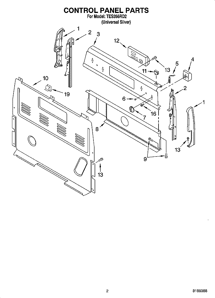 CONTROL PANEL PARTS Diagram and Parts List for TES356RD2  Estate Range