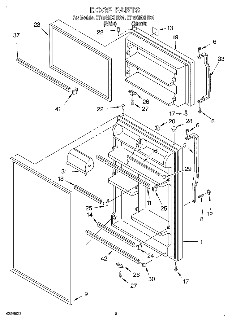 DOOR Diagram and Parts List for ET18GMXHT01  Whirlpool Refrigerator