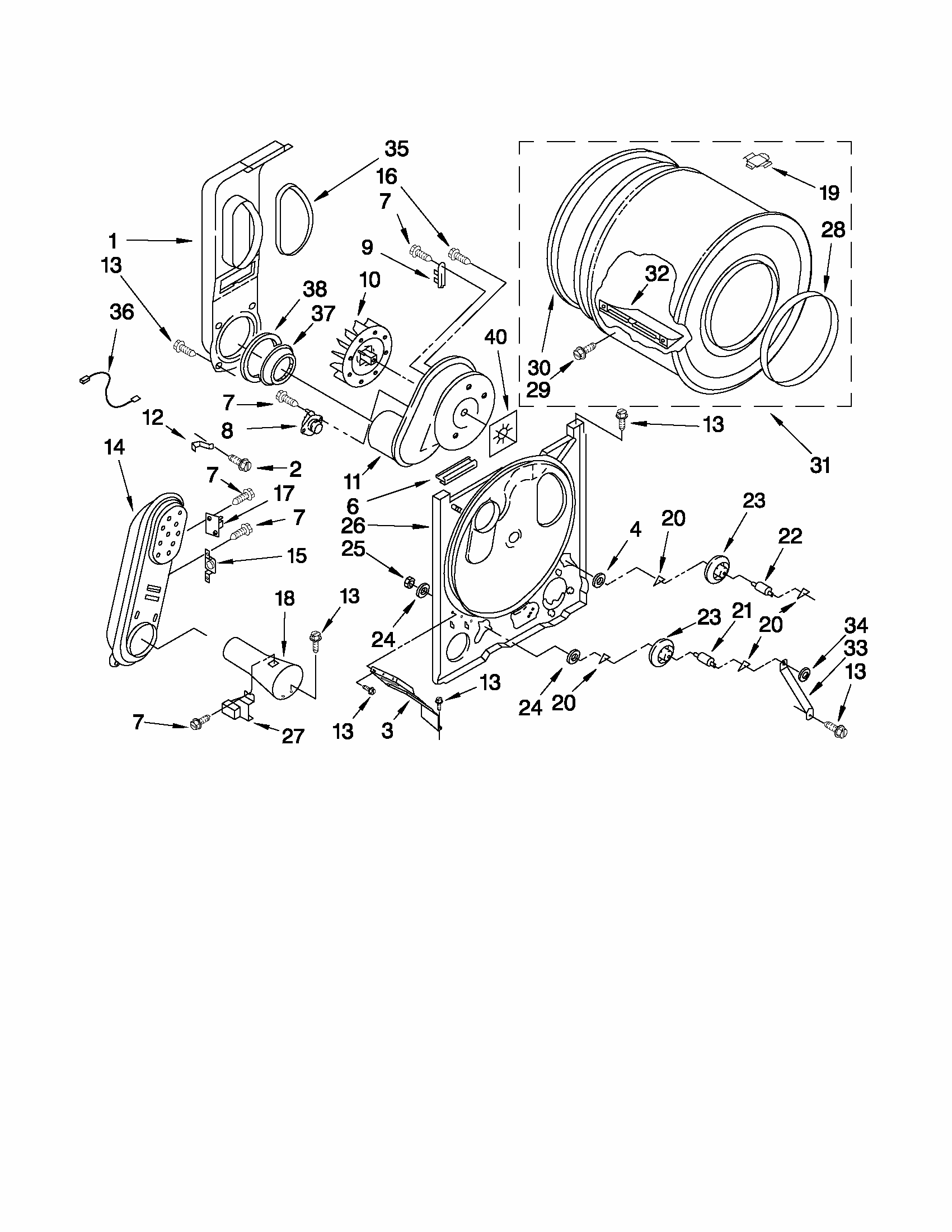 Bulkhead Parts Diagram and Parts List for 110C73512201  Kenmore Dryer